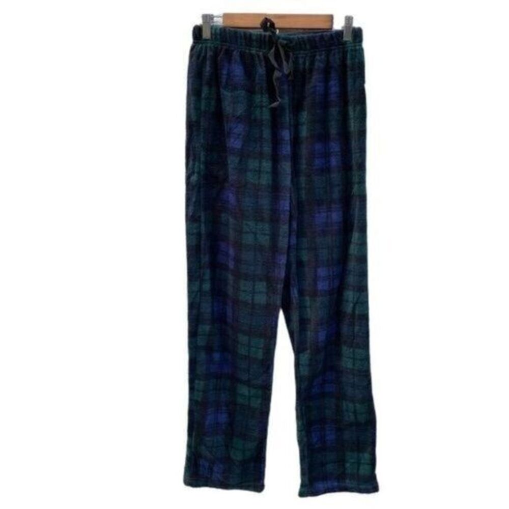 Men’s Fleece Pajama Pants Green and Blue Plaid New